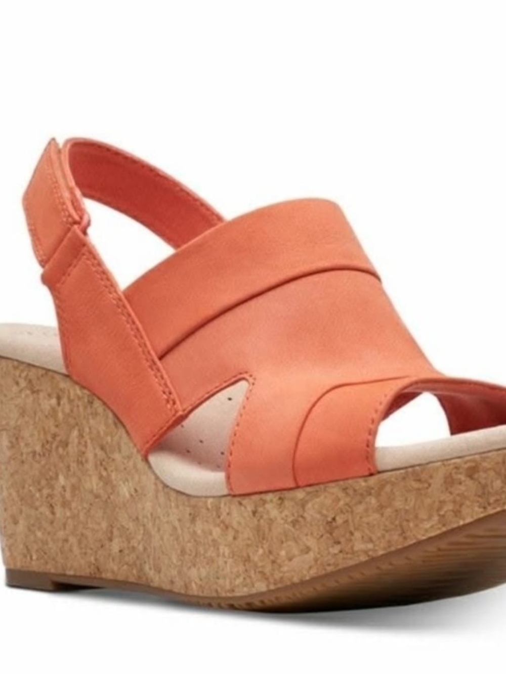 Clarks Women's Coral-Orange Cork Wedge Sandal